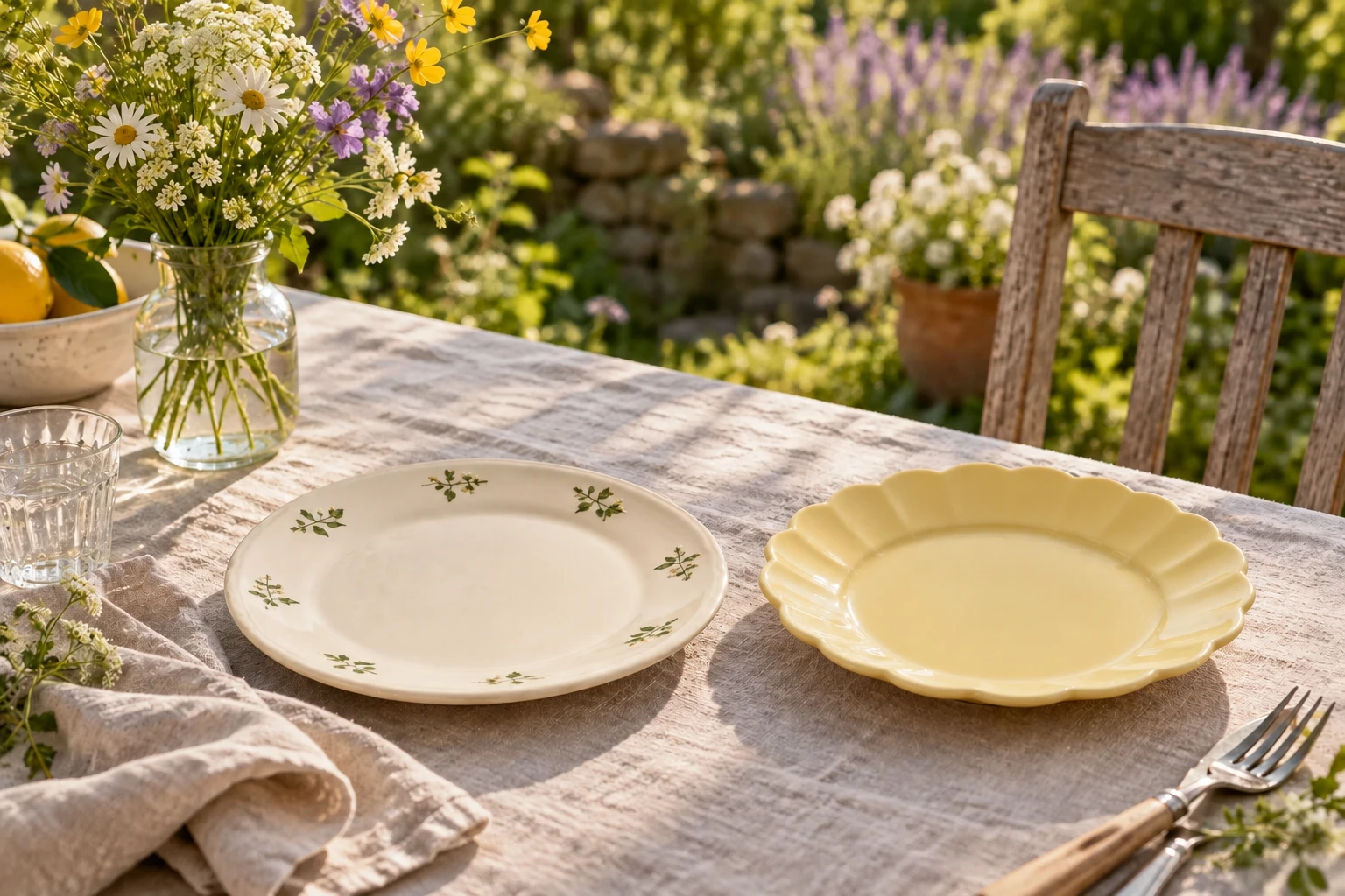A natural countryside table with Ouspyria plates