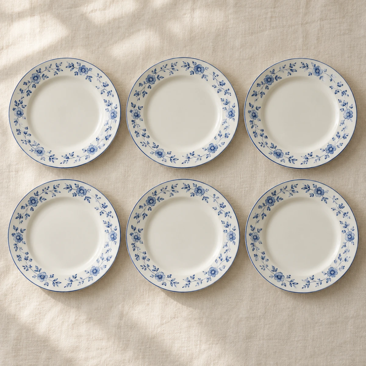 Blue Cottage Dessert Set, White / blue, 6 plates