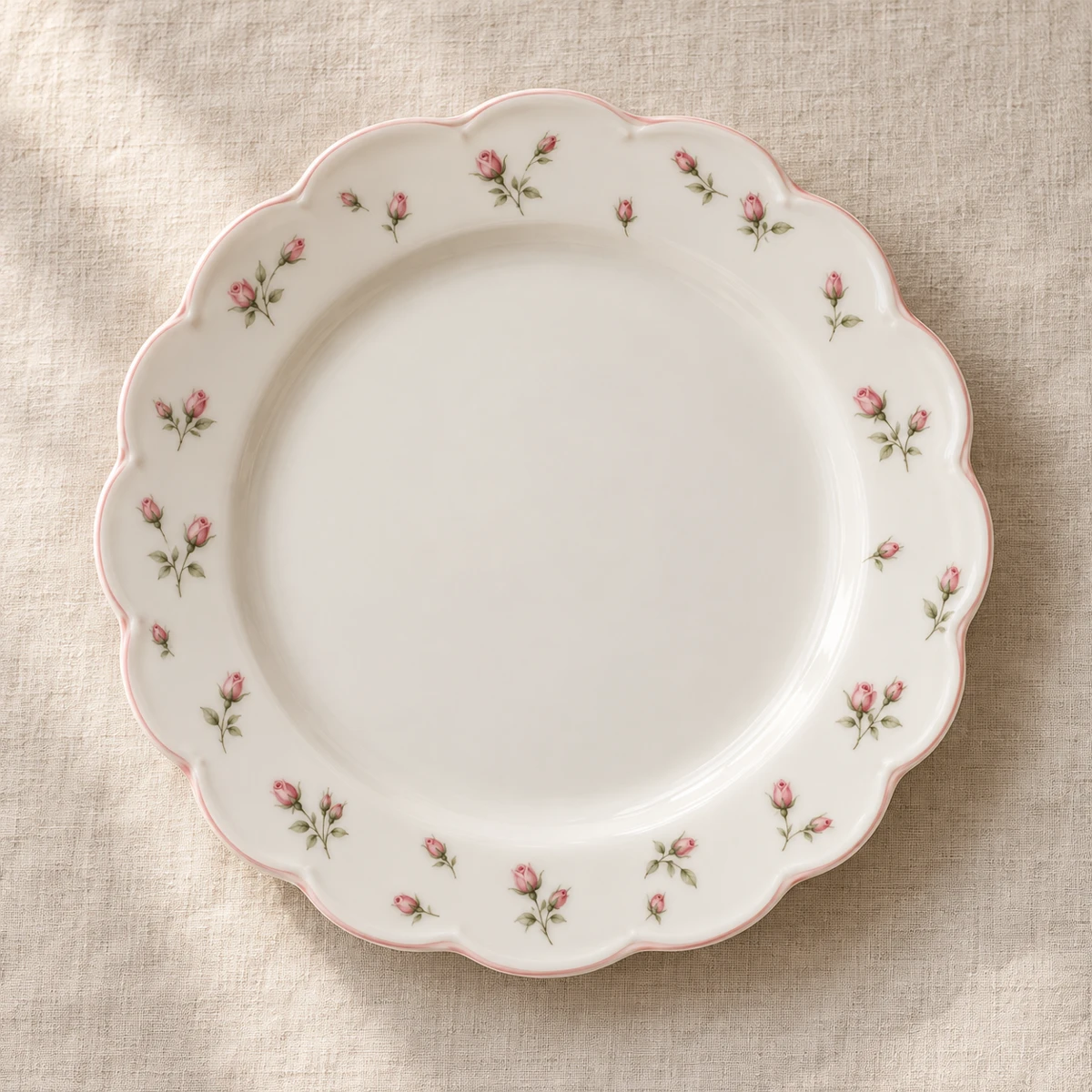 Rosebud Scalloped Plate, White / blush, 1 plate