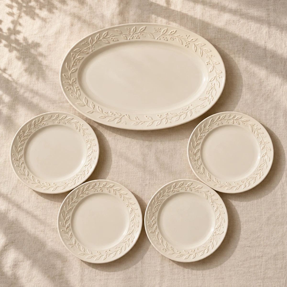 Sunday Garden Serving Set, Warm white, 5 plates